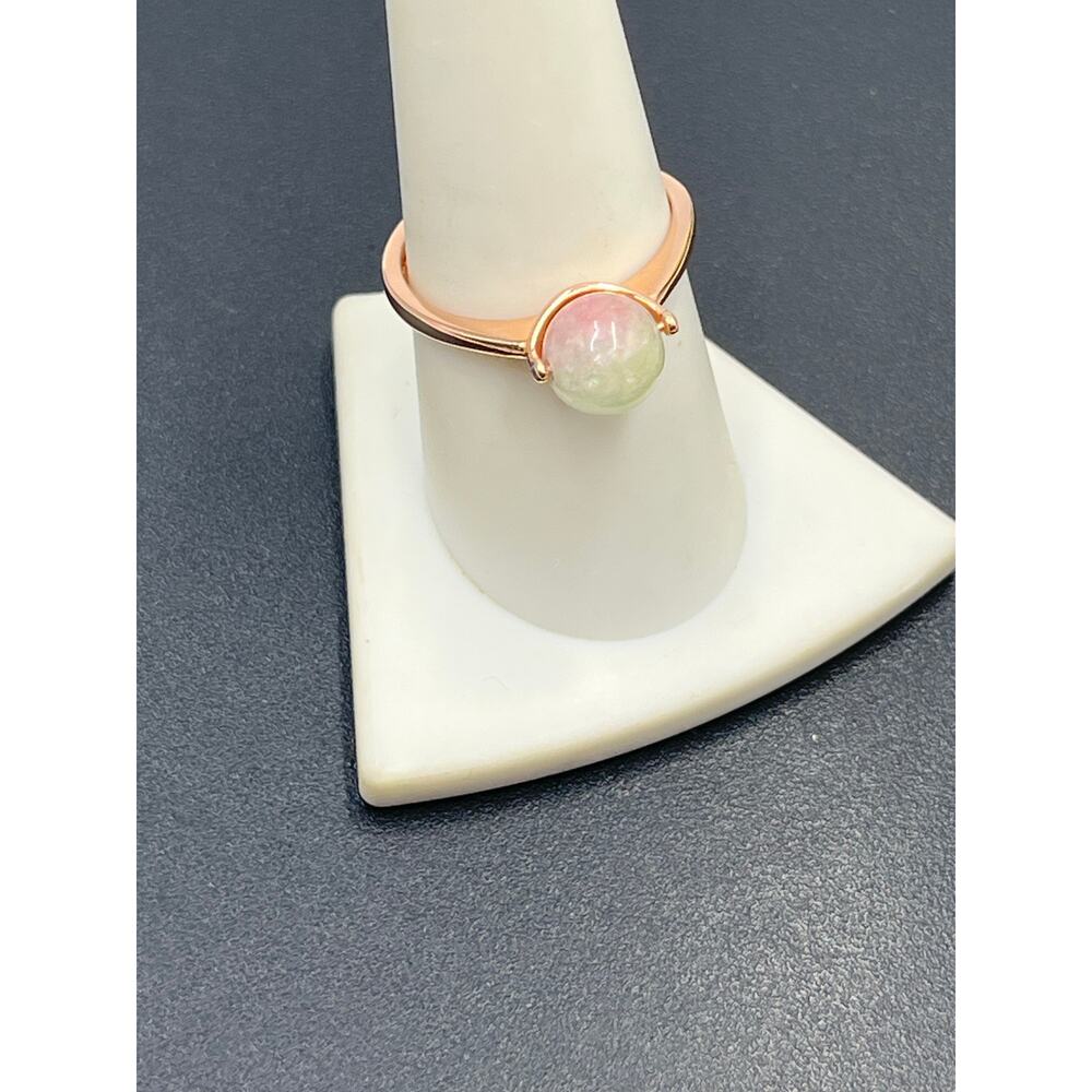 Rose Gold-plated 925 Natural Jadeite Round Ball Gemstone Adjustable Ring Sz 8.75 - Picture 4 of 10